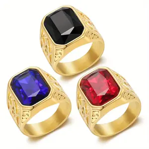 Light Luxury Punk Retro Style AG Totem Synthetic Zircon Square Stainless Steel Men's Ring, Holiday Gift, Suitable for Banquets, Parties and Daily Life, Giving Men Gift Jewelry