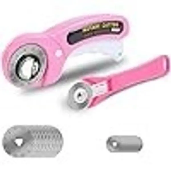 Rotary Cutter for Fabric, 45mm and 28mm Rotary Cutters Kit with Extra 10 Blades, Ergonomic Rolling Cutter with Safety Lock, Suitable for Leather, Crafting, Sewing, and Quilting Fabric (Pink)