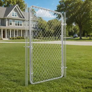 Fencer Wire 6ft x 4ft Chain Link Fence Gate with Round Frame, Hinge & Lock for Yard or Animal Enclosures, Fits 52 in. Openings, Multi-options