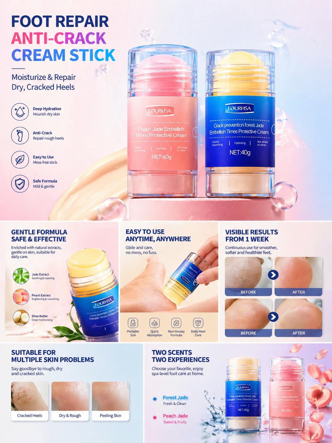 Buy 1 Get 1,Foot Care Cream,Anti Cracked Foot Cream,Moisturizing,Anti Crack,Softening and Nourishing Cream for Dry,Cracked Feet,Remove Dead Skin and Moisturize Dry Skin