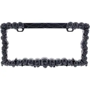 Die-Cast Metal, Black Skull License Plate Frame Holder for Cars, Trucks, RVs, Semi, Tough & Durable Car Accessories