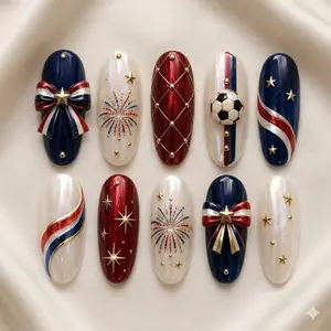 USA Soccer Press On Nails 3D Football Red White Blue Flag Game Day