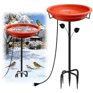 Heated Bird Baths for Outdoors 100W Birdbath Bowl with 5-Prong Metal Base Thermostat Control for Winter Garden Patio Yard Lawn
