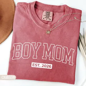 Comfort Colors Custom Boy Mom TShirt With Est Year, Personalized Mom Tee, Pregnancy Reveal Outfit, New Mom Gift, Mothers Day TShirt For Mama
