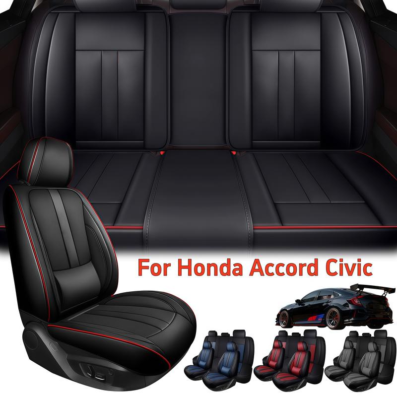 For Honda Accord 2003-2024/ Civic 2003-2023 Car 5 Seat Covers with 3D Waist Support, Premium Napa Leather Front & Rear Full Set Seat Covers Cushion Protector Pad with Storage Bag Scratch-Resistant Waterproof, 40/60 60/40 50/50 40/20/40 Split Rear Benches