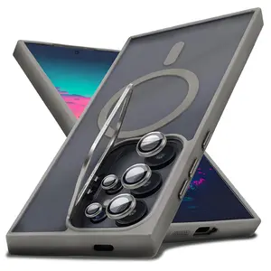 For Samsung Galaxy S25 S24 S23 Plus Ultra Shockproof Camera Ring Stand Heavy Duty Clear Case Compatible With MagSafe Cover + Camera Lens Protector