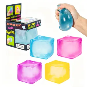 3pcs Stress Cube Squishy Toys, Slow Rising Ice Cube Stress Balls, Sensory Fidget Toys for Anxiety Relief, Sensory Ice Cube Gel-Filled Squishy Ball Toys for ADD/ADHD Kids and Adults (Blue, Green, Pink)