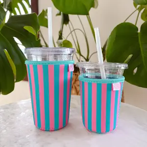 Iced Drink Sleeve - Pink & Blue Stripes
