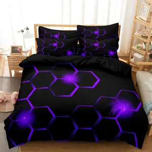 3pcs Duvet Cover Set,Hexagonal Honeycomb Pattern Duvet Cover Set for Boys, Soft Comfortable Bedding Set for Home Bedroom (1 Fitted Sheet & 2 Pillowcase,No Comforter, No Pillow)