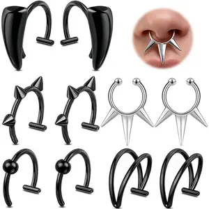 Stainless Steel Fake Lip Ring Non-Piercing Lip Cuff Vampire Teeth Rings Fake Labret Piercing Kits Adjustable Ear Cuff Earrings Faux Jewelry for Women Men