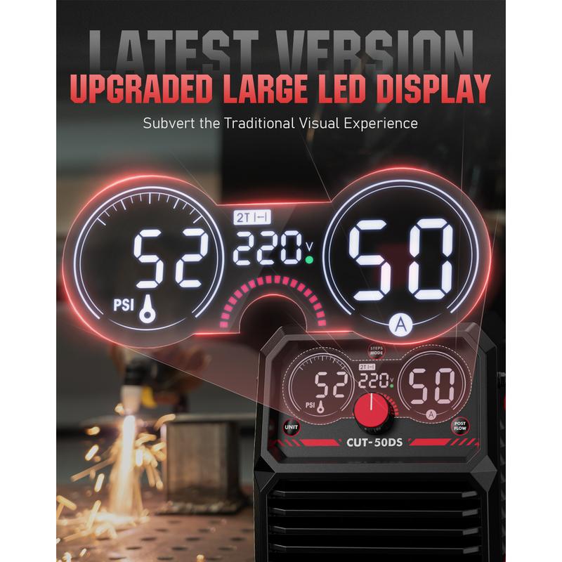 YESWELDER CUT-50DS 50Amp 110/220V Plasma Cutter, Digital Display Air Power Plasma Cutting Machine - 2T/4T and 16/25" Max Cut