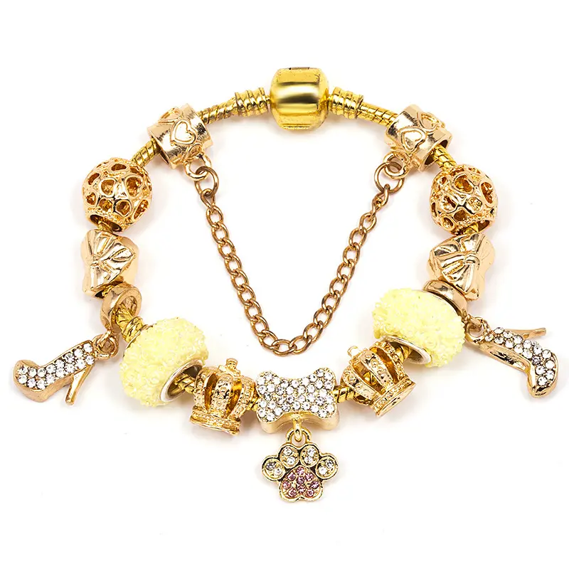 Exquisite Women Beaded Charm Bracelet Shiny Crown Pendant Luxury Wrist Jewelry For Daily & Gift