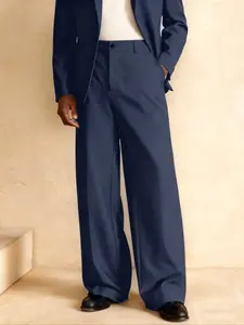 Men's Straight-Leg Solid Color Suit Pants, Business Casual Style, Golf Outdoor Sports, All-Season Classic Apparel