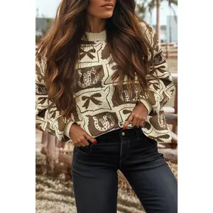 Fashion-W Western Fashion Patterned Loose Sweater
