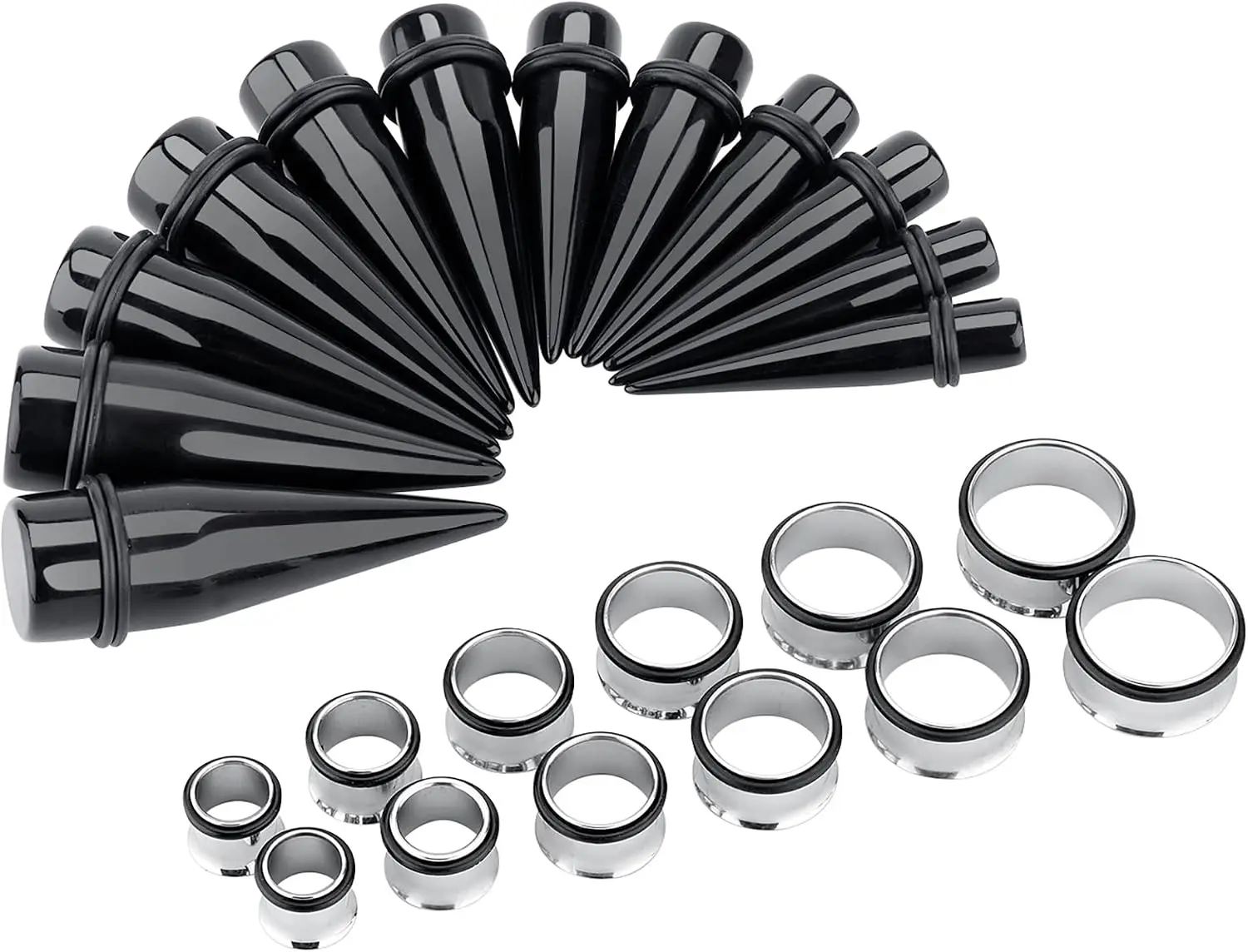 2026 New 24PC Ear Gauge Stretching Kit Acrylic Tapers and Surgical Steel Tunnels Plugs 00G-20MM Gauge Stretching Kit