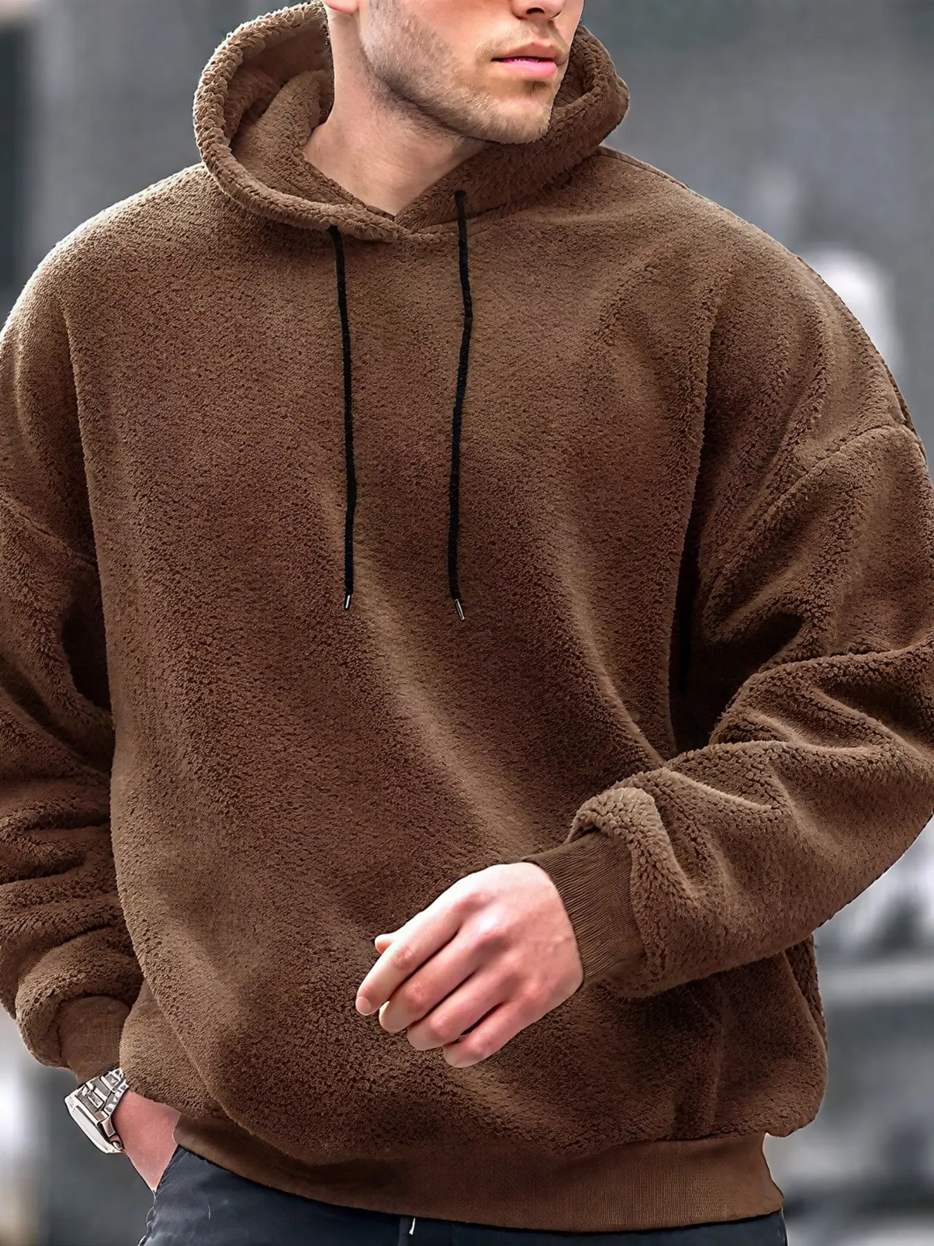 Men's Fleece Hoodie, Sweatshirts, Pullover, Soft Plush Fabric, Long Sleeve, Casual Style, Plain, Adjustable Drawstring Hood, Warm & Comfortable, Ideal for Fall & Winter