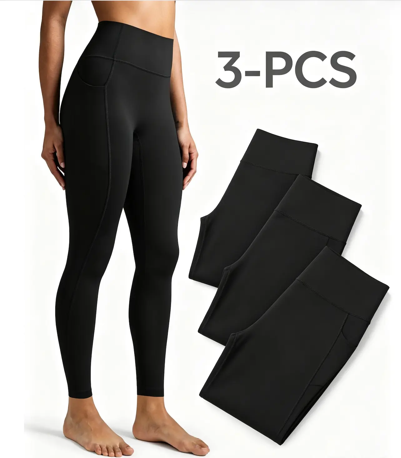 [3-PCS] Colorfulkoala Women's High Waisted No Front Seam Workout Leggings w/Pockets 25"/28"