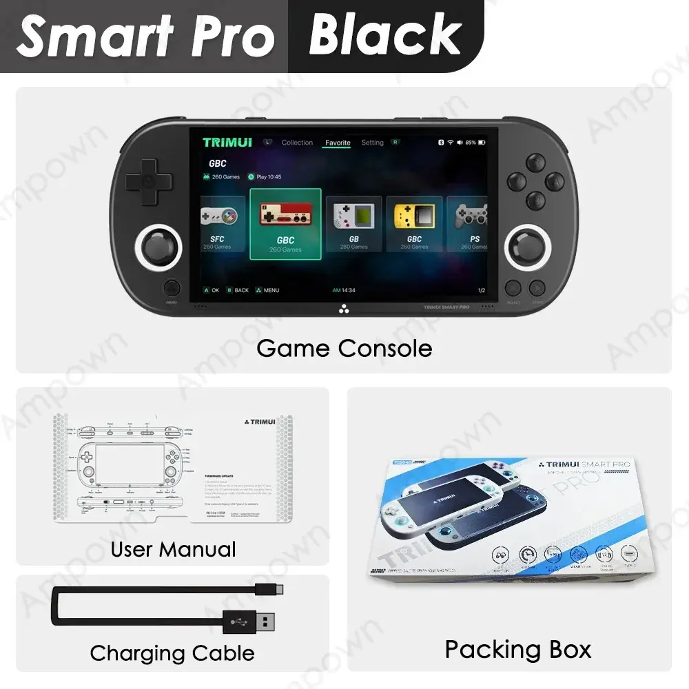 Smart Pro Handheld Gaming Console - 4.96in IPS Screen, Linux System, Joystick, RGB Lights, Charging Port, ABS Build, DC Interface, WiFi, N64, MS Support, Data Cable, Retro Video Game Player Gift for Global Gamers