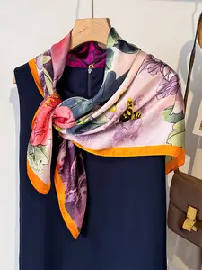 Elegant Plant Print Colorblock Boho Style Scarf Unique Floral Print, Versatile Neck Warmer Shawl Headscarf, Perfect for Travel Dating Photography Decoration