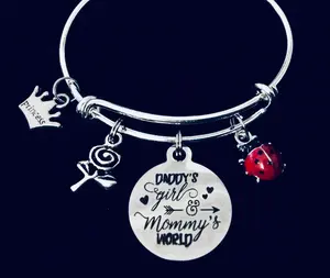 Child Size Daddy's Girl Mommy's World Expandable Charm Bracelet Silver Adjustable Kids Size