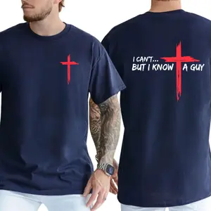 Funny "I Can't But I Know A Guy" Jesus Cross Graphic T-Shirt - Menswear Apparel, Casual Short-Sleeve Cotton Clothes, Religious Christian Gift Top