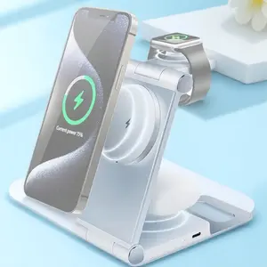 3-in-1 Foldable Wireless Charging Station for iPhone 16/15/14/13 Pro Max, Apple Watch Ultra/SE/9/8/7, AirPods Pro - Portable Fast Charger with Aluminum Stand, Ideal for Travel, Office, Bedside, Father's Day & Mother's Day Gifts