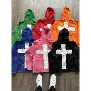 "Cross - Themed 'Just Here To Give God Glory?? Hoodies - Urban Faith Fashion" Embroidered Distressed Menswear Sweatshirts