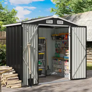 Aoxun Metal Garden Shed, Heavy-Duty Outdoor Storage Shed with Sloped Roof & Lockable Door, 200 x 188 x 123cm Weatherproof Utility Shed for Patio Lawn Backyard, Black
