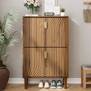 ARCH Shoe Storage Cabinet with 2 Flip Drawers,Free standing Shoe  Cabinet with Metal Handles for Entryway,Shoe Rack Cabinet with line groove design,23.6"W    RR