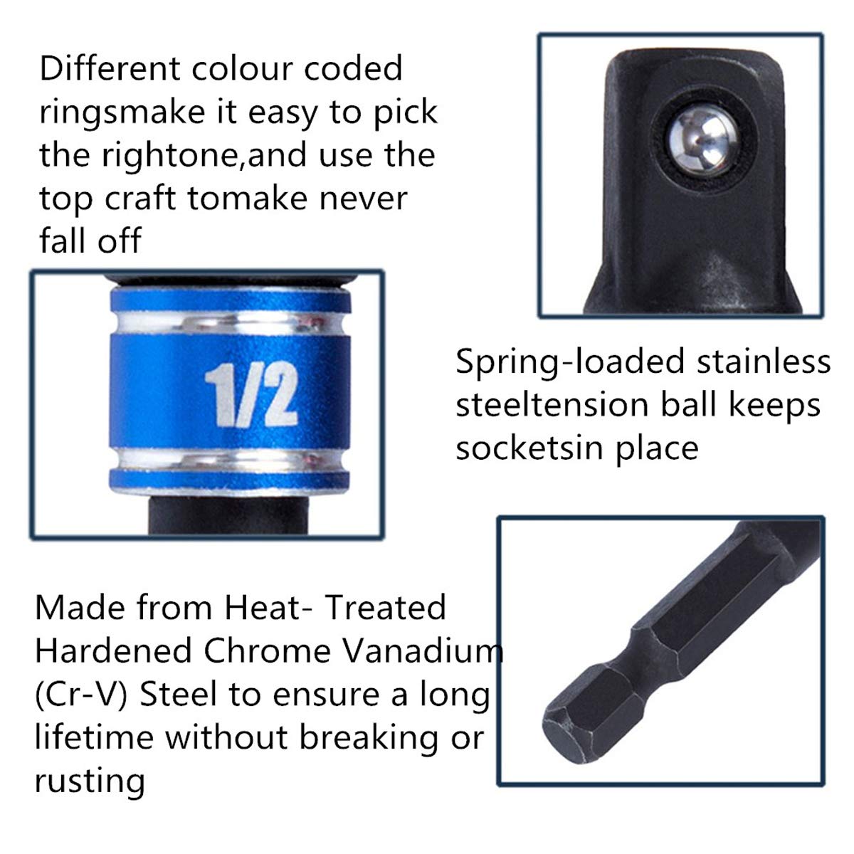 Universal Socket Adapter Set 3PCS, 1/4" 3/8" 1/2" Hex Shank Impact Socket Wrench Adapter for Power Drill, Impact Driver, Ratchet & Nut Driver Tool