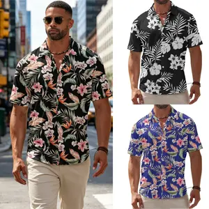 Men's Hawaiian Shirt Tropical Floral Leaf Print Button Down Shirt, Quick Dry 3D Printed Short Sleeve Summer Beach Shirt, Casual Vacation Top for Cruise Travel Resort Wear BBQ Party Casual Daily Use XS-5XL