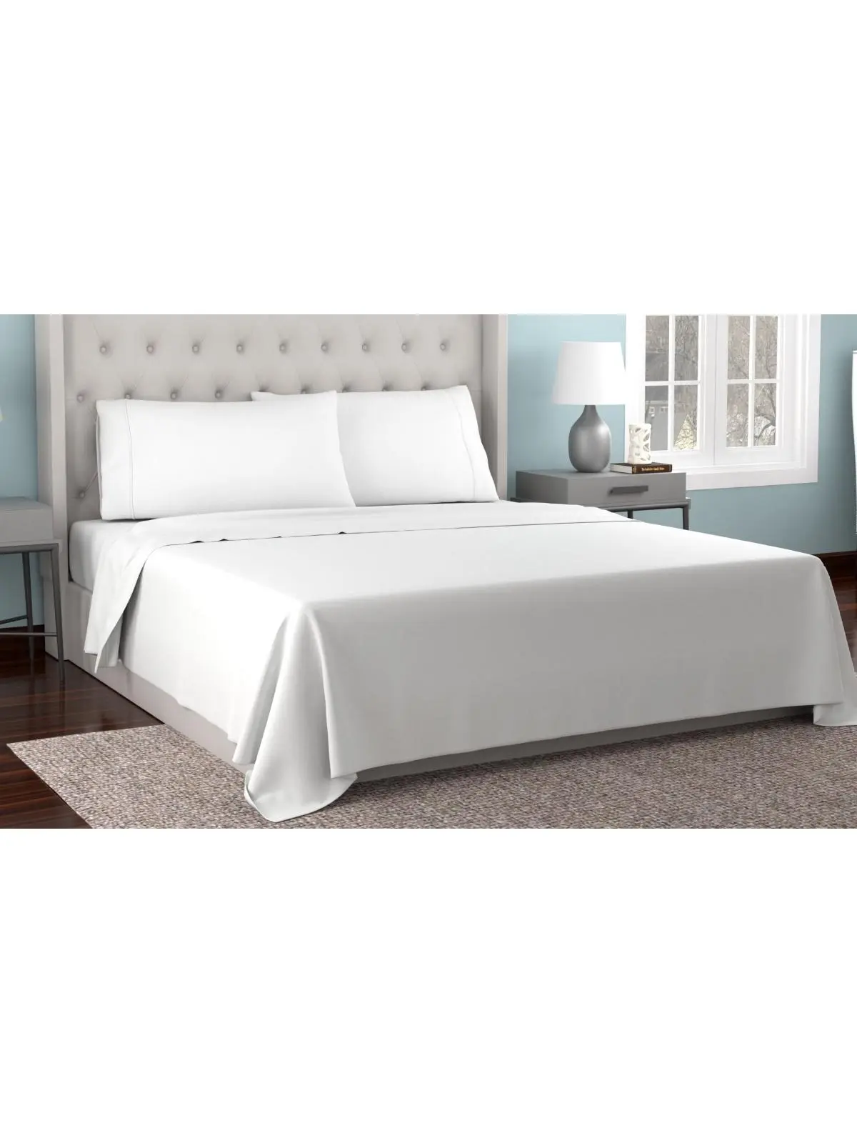 Kathy Ireland 1292QNWH Queen Size 300 Thread Count Organic Cotton Percale Sheet Set, White