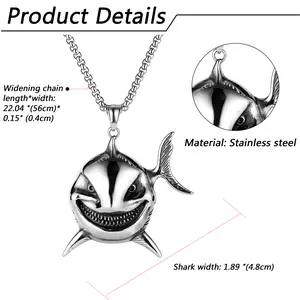 OIDEA Shark Necklace for Men Stainless Steel Animal Shark Pendant Wheat Chain 22 Inch Ocean Punk Statement Birthday Christmas Gift