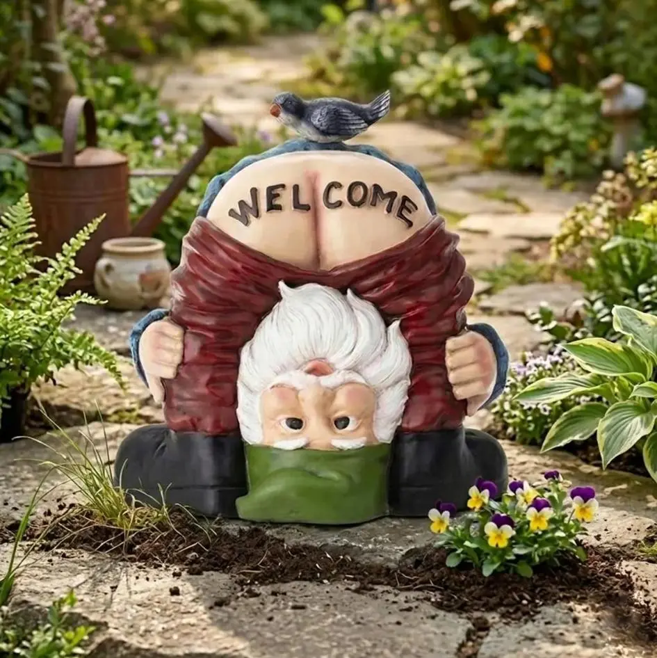 Waterproof Funny Mooning Garden Gnome Welcome Statue - Rude Naughty Butt Pixie Figurine, Lawn Art Ornament, Outdoor Front Door Decor, Cottagecore Gag Gift for Men, Whimsical Housewarming Sculpture