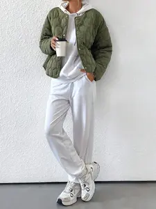 Aveloria Casual Geometric Round Neck PocketPadded Insulated Polyfill Synthetic Insulation Winter Coat Winter Jacket Jacket Fall Cloth For Women