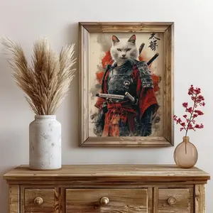 Samurai Cat Wall Art – Japanese Warrior Cat Poster