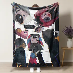 The Amazing Digital Circus Spooky AU Flannel Blanket – Pomni & Friends in Dark Uniforms Print, Ultra Soft Throw for TADC Fans