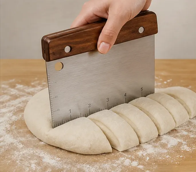 Stainless Steel Bench Scraper & Chopper, Multipurpose Dough Cutter for Bread, Pizza & Pastry, Flat Top Griddle Scraper, Kitchen Baking Tool