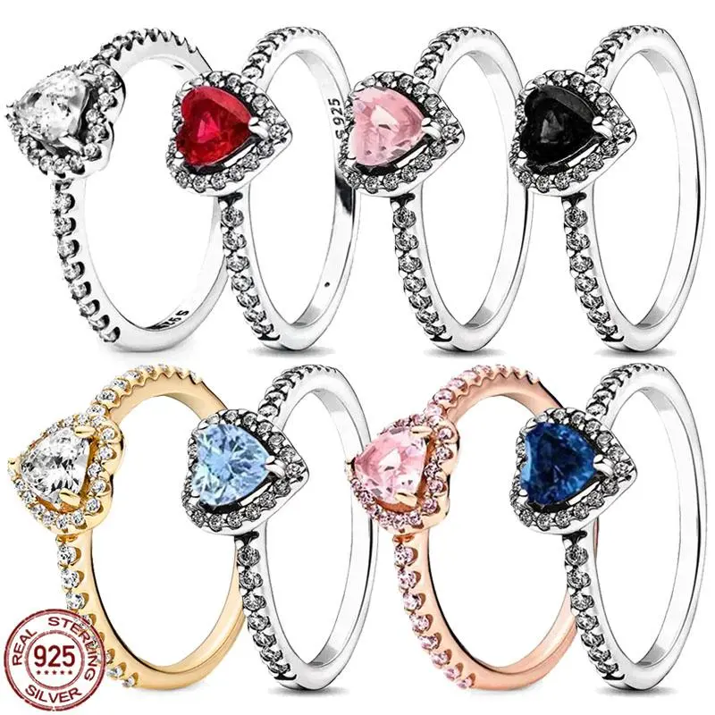 New Various Colors Heart shaped Rings 92A5 Sterling Silver Exquisite Classic Heart shaped Rings Simple Luxury Charm Jewelry Gifts