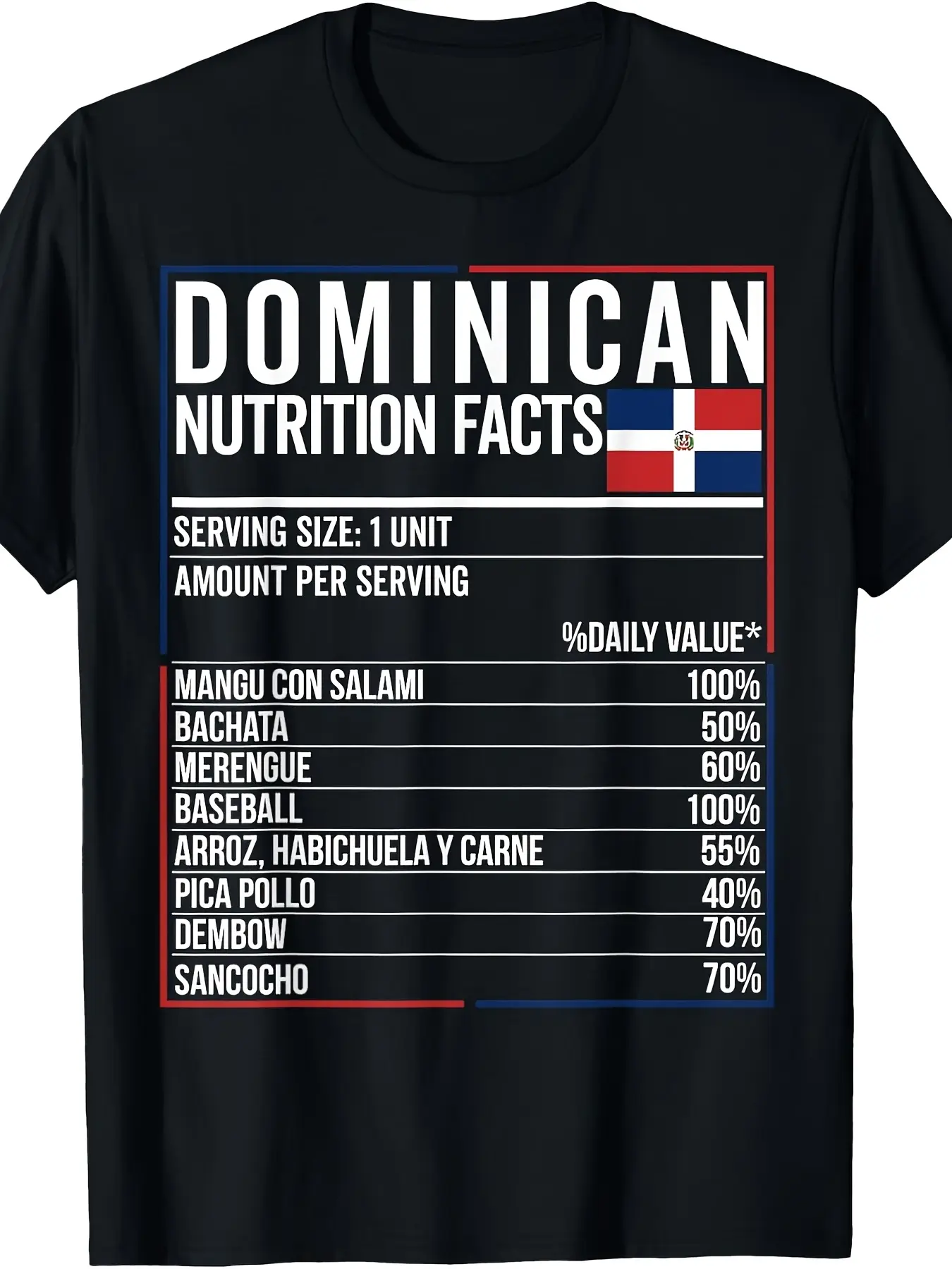 Dominican Nutrition Facts Graphic T-Shirt for Men