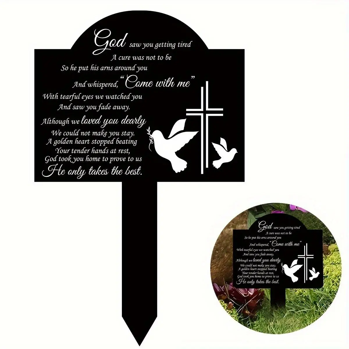 Acrylic Grave Monument Plaque, 1 Count Embracing Heaven's Care Memorial Grave Marker, Outdoor Yard Sign, Cemetery & Garden Decor, Suitable for Peaceful Remembrance Ceremonies, Outdoor Plaques, Signage