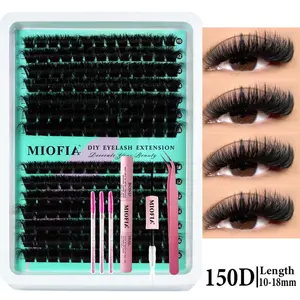 DIY Eyelash Extension Kit 150D Single Root Lashes, Includes Adhesive & Sealer, Remover, Tweezers, Mascara Brush Set, Reusable for Beginners