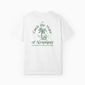 Catch the Wave of Acceptance Comfort Colors T-Shirt – Autism Awareness Neurodiversity Support Graphic Tee, Short Sleeve Printed Unisex Shirt for Men & Women, Casual Classic Crew Neck Streetwear for Moms, Teachers & Allies