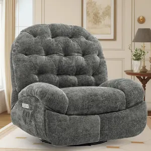 Korser Power Swivel Rocker Recliner Chair with USB Ports Type-C Chenille Fabric 270° Swivel 30° Rocking Comfortable Button Control Side Pockets for Living Room