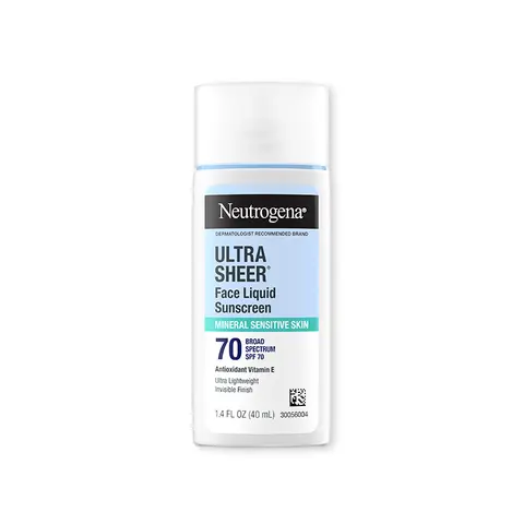 Neutrogena Ultra Sheer Mineral Face Liquid Sunscreen SPF 70, 1.4 Fl. Oz, Broad Spectrum, Gentle for Sensitive Skin, with Antioxidant Vitamin E, Non-Greasy for Daily Use