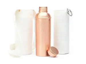 100% Pure Copper Designer Water Bottle (34 OZ/ 1000 ml) w/ Carrying Canvas Bag & Sleeve