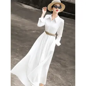 MEXCOCO 2025 Fall New Arrival High-Quality Women's Waist-Cinching Slimming White Shirt Dress