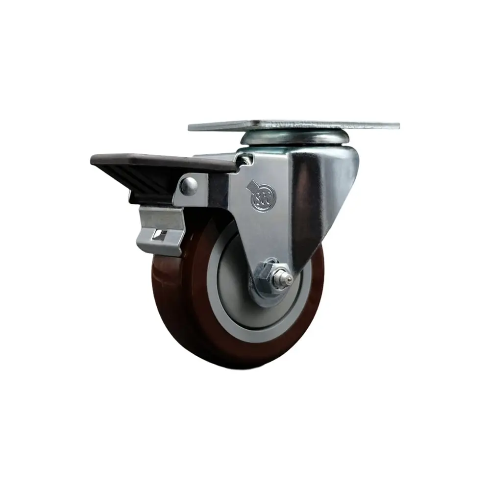 Service Caster SCC-20S3514-PPUB-MRN-PLB Lockable Swivel Top Plate Caster, 3.5 in. Maroon Polyurethane Wheels, Posi Locking Brake, Lockable Wheels, Swivel Wheels