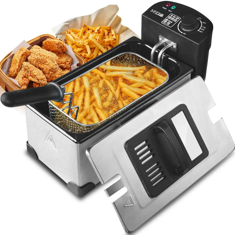 [Electric Deep Fryer] 1500W Large Electric Deep Fryer, Frying Pot with Oil Drain, and Lid, Removable Basket Adjustable Temperature, Lid with Viewing