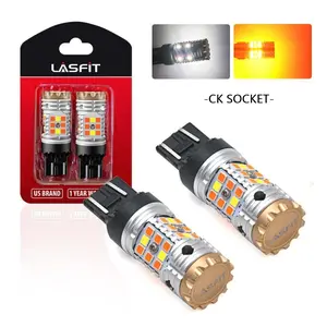 Lasfit (CK Socket) 7443 7444 CANBUS Error Free Anti Hyper Flash Switchback LED Turn Signal Light Dual Color Blinker Bulb-CK Socket, 2 Bulbs
